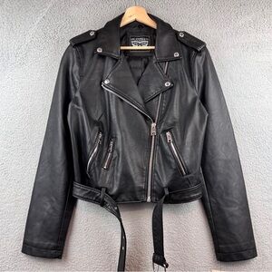 Levi's Black Leather Biker Jacket with Belt